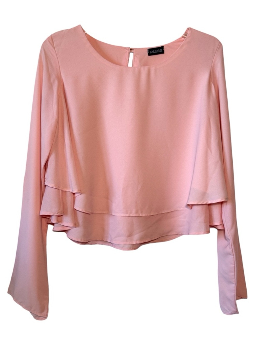 Love Culture Soft Pink Layered Ruffle Crop Blouse | Feminine Tiered Top | Size S